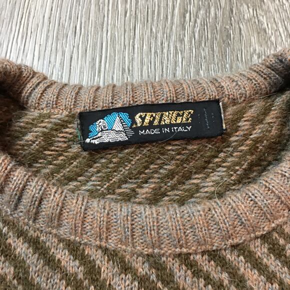 Vintage SFINGE Made in Italy Brown Pattern Alpaca Wool Blend Sweater Grandpa - Picture 3 of 10
